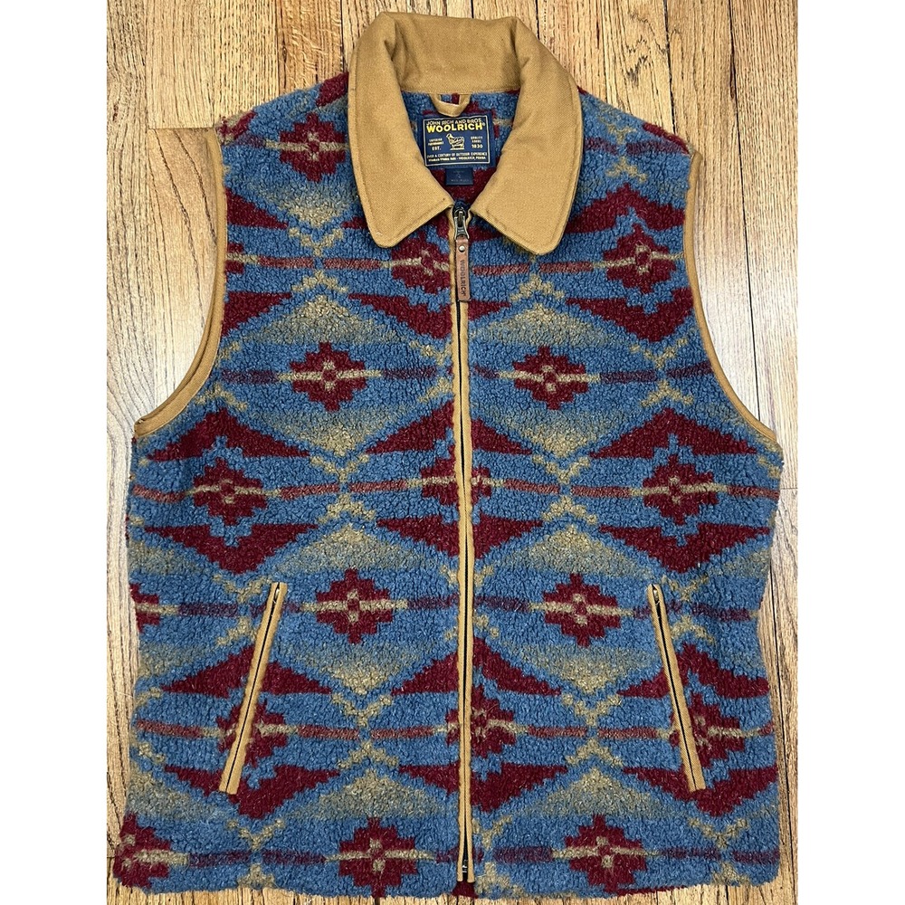 Vintage Woolrich Deep Pile Full Zip Aztec Southwest Vest USA Made Women's Large